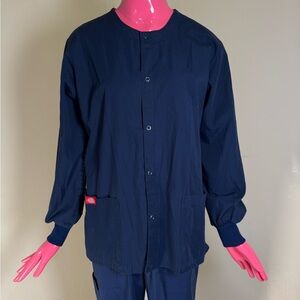 Dickies Navy Scrub Jacket Button Front Long Sleeve Rib Cuffs Medium